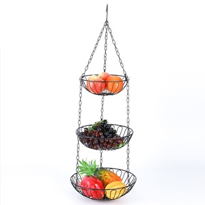 Giỏ Trái Cây Treo 3 Tầng Giỏ Dây Kim Loại Với Chuỗi Cố Định Và Móc Trần - Product Image 1