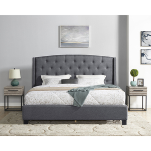 Belize 3-Piece Upholstered Bedroom Set Tufted Wingback <b>Bed</b> With Two Gray Nightstands - Product Image 2