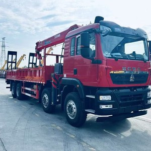 Camión Sinotruk Howo y Shacman 8x4 con Grúa Móvil de 14/16 Toneladas y Escalera Trasera para Transportar Excavadoras y Equipo Pesado - Product Image 1
