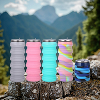 Bouteille d'eau pliable en silicone de 480 ml (16 oz) en forme de canette, personnalisable, avec couvercle, pour consommation directe, idéale pour les voyages et les excursions – Vente en gros