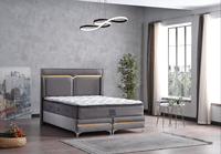 Lit moderne en bois massif teck rembourré en tissu avec système de levage hydraulique, pour la maison, l'hôtel, la chambre à coucher, meubles KD faciles à assembler