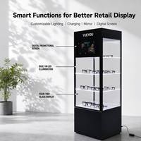 Vitrine à lunettes en acrylique noire à quatre niveaux avec éclairage LED intégré, écran promotionnel numérique, haute, verrouillable et écologique