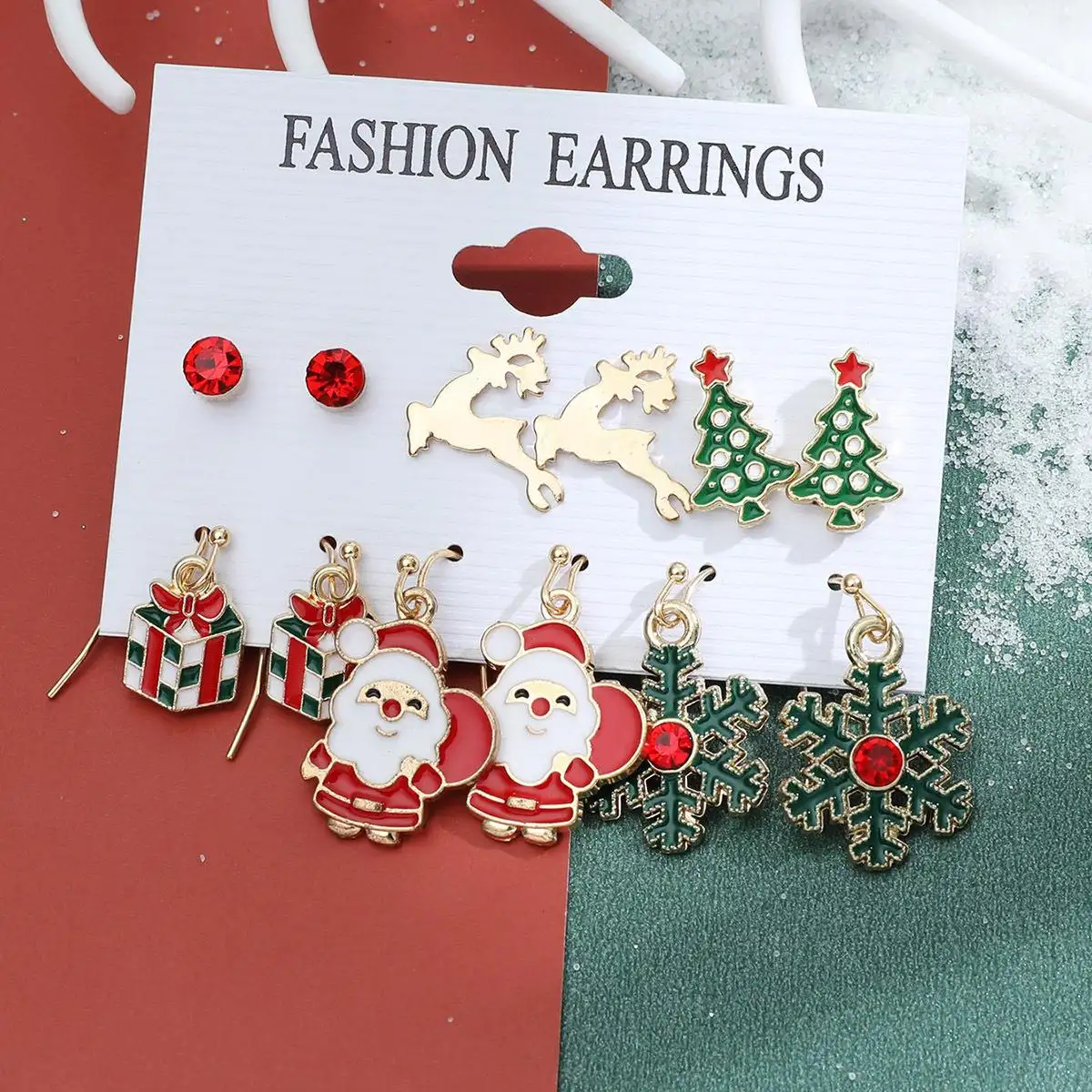 6 pairs New Design Trendy Xmas Tree Brown Elk Snowman Santa Claus Earrings Hot Christmas Gifts For Women