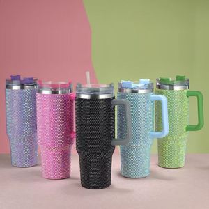 Gobelet isotherme géant de 40 oz en acier inoxydable 304, sans BPA, incrusté de diamants, avec poignée, pour la vente en gros - Product Image 3