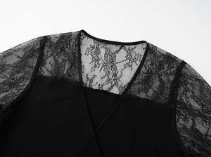 فستان ماكسي مستقيم من الدانتيل المحبوك بأكمام طويلة شفافة، ملابس محبوكة رومانسية من النايلون/القطن - Product Image 3