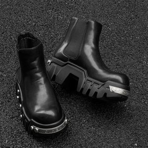 Bottes de sport montantes imperméables de luxe pour hommes, en cuir véritable, à semelle épaisse, style moto, chaussures en cuir véritable pour hommes - Product Image 3