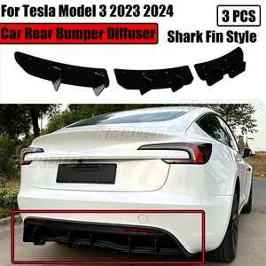 ดิฟฟิวเซอร์ครีบฉลามกันชนหลังรถยนต์ 3 ชิ้น สำหรับ Tesla Model 3 High Land 2023 2024 ชุดแต่งตัวถังรถยนต์ สีดำเงา - Product Image 1