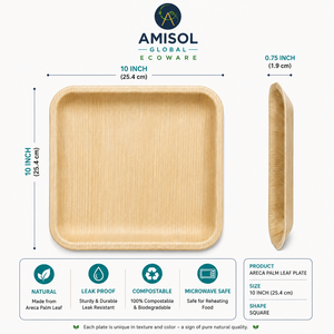 Plato Desechable Cuadrado de Hoja de Palma Areca de 10 Pulgadas |   Plato de Catering Resistente, Compostable y Ecológico - Product Image 2
