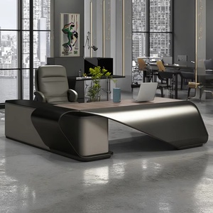 Luxury Minimalist Office Desk for Adult Executive Italian Design <b>Brown</b> Wood Standup Desk With High Quality Solid Wood <b>Table</b> Top - Product Image 1