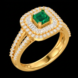 ศูนย์รวมพลอยมรกต ทรงบาแกตต์ ดับเบิ้ลฮาโล วินเทจ ทองคำขาว 14K เพชรเลี้ยงในห้องปฏิบัติการ แบบแยกก้าน ชุบโรเดียมสำหรับผู้หญิง IGI - Product Image 1