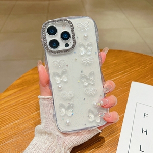 Custodia Protettiva per Fotocamera con Design 3D a Farfalla, Glitter Lucido, Strass e Perle per Samsung <span class=keywords><strong>Galaxy</strong></span> <span class=keywords><strong>A70</strong></span>, <span class=keywords><strong>Cover</strong></span> per Ragazze - Product Image 5