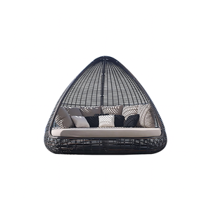 أريكة ريفية خارجية مقطعية للحديقة وكراسي تشمس للسرير مع مادة خوص مستديرة الشكل للسقف للاستخدام في الفناء - Product Image 2