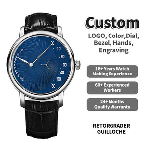 ผู้ผลิต OEM นาฬิกาจักรกลแบบกำหนดเอง รุ่น 8215 ระบบอัตโนมัติ หน้าปัดแบบ Retrograde แสดงชั่วโมงและนาที  หน้าปัด Guilloche ตัวเรือนสแตนเลส กระจกแซฟไฟร์ - Product Image 1