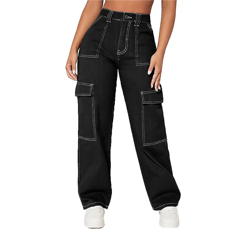 Hot Sale Custom Blank Cargo Jeans Vrouwen Hoge Kwaliteit Cargo Jean Jeans Hoge Taille Broek Voor Dames