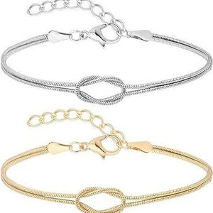 Bracelet fait main en acier inoxydable, chaîne serpent, nœud d'amour pour couple, style transfrontalier américain, bijou tendance pour la Saint-Valentin - Product Image 5