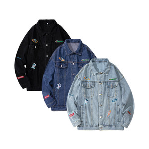 Manufacturer Custom OEM Service Autumn Unisex Denim Jacket with New Style Embroidery Turtleneck Collar <b>Hip</b> Hop Letter Pattern - Product Image 3