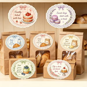 Custom Cute Dessert Themed Label <b>Sheets</b> Premium Coated Paper Soft Pastel Graphic Adhesive Tags For Homemade Baked Goods - Product Image 4
