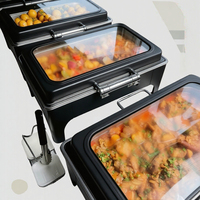 Chauffe-Plat de Luxe Noir en Acier Inoxydable à Gaz 9L pour Buffet – Équipement de Petit-Déjeuner pour Hôtels et Restaurants RRR