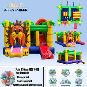 <span class=keywords><strong>Castillo</strong></span> Inflable Resistente con Tobogán y Obstáculos, Diseño de León, para Uso Comercial - Product Image 1