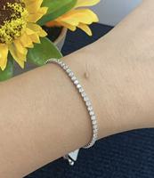 Bracelet ajustable minimaliste en argent 925 avec zircon rond de style tennis pour femme, bijoux de mode pour les anniversaires