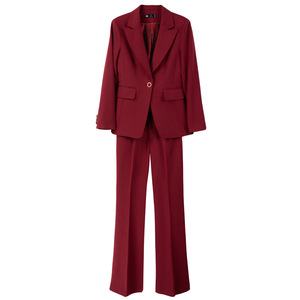 Women's Suit Set Burgundy Wide Leg Pants Professional Blazer Anti-Wrinkle Commute Wear - Product Image 5