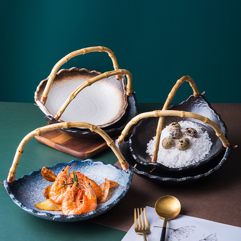 Japanese ceramic bamboo hanging coffee table household tableware dried fruit plate