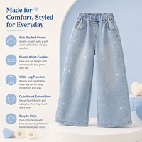 Jeans pour filles avec broderie en forme de cœur, taille haute élastique, jambes larges, pantalon en denim pour enfants, fabrication sur mesure, étiquette privée OEM