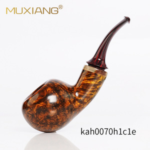 Muxiang Tobacco Pipe Bent Type Spanish Heather Root Burl With Bull Horn Mouthpiece - Product Image 5