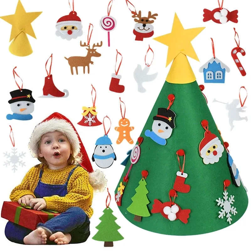 DIY Novelty Christmas Tree Decorations Kids Felt Christmas Tree Kit Xmas Wall Hanging Ornaments