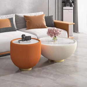 Mesa de Centro Redonda de Fibra de Vidrio con Forma de Travertino, Estilo Wabi Sabi, Minimalista, Moderna y Lujosa, para la Sala de Estar - Product Image 4