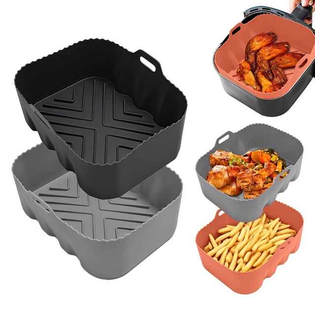 Cross-border New Air Fryer Silicone Baking Tray Food Grade Square Mat China Origin Model Square Fryer Baking Mat Modern Simple
