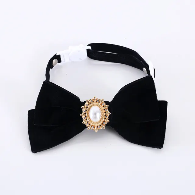 Vintage cat collar velvet kitten bow tie pearl adjustable anti suffocation puppy necklace pet party accessories