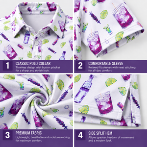 Polo de golf fabriqué en Chine, imprimé cocktail sur toute la surface, haut décontracté pour soirée, logo personnalisé, vêtements par sublimation, fournisseur OEM d'usine - Product Image 3