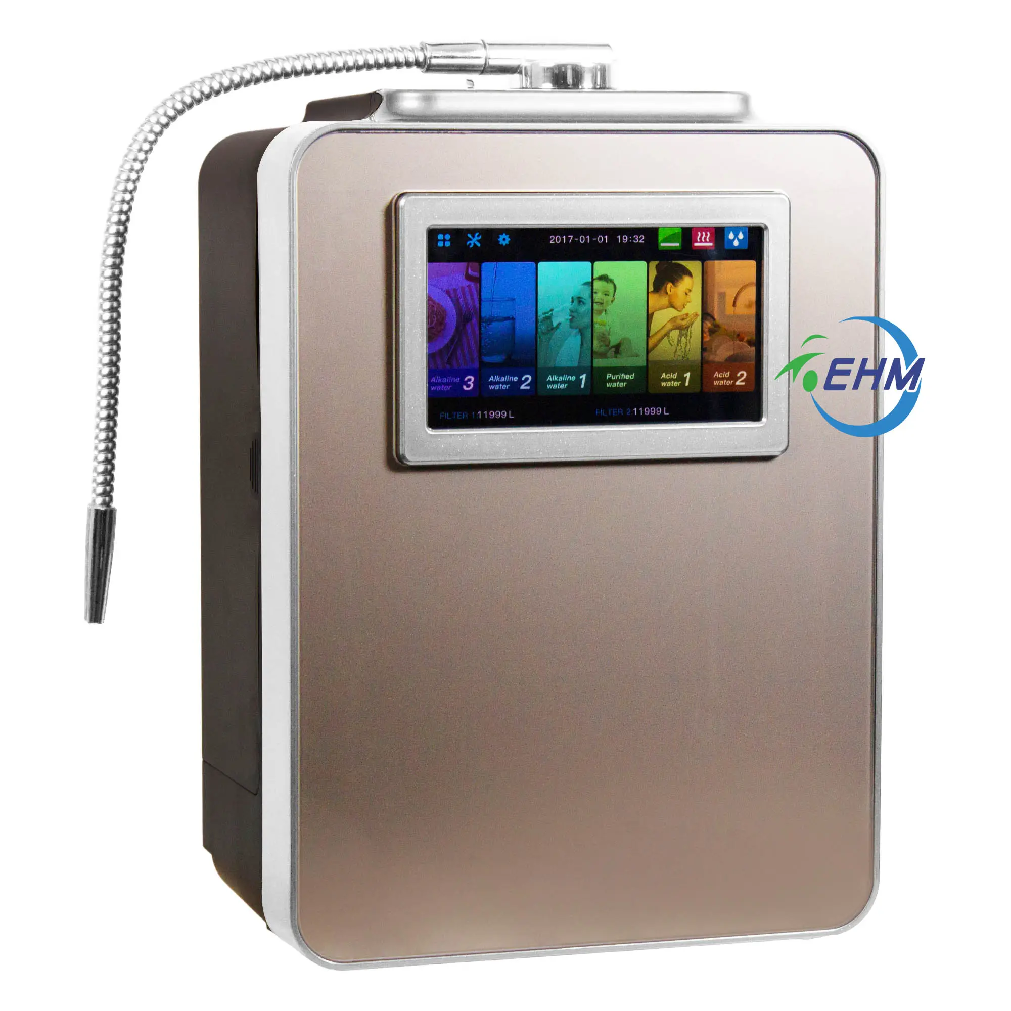 Alkaline water filtration ionizer machine Kangen water- pH 2.8-11.2 - 8 large titanium with platinum coating plates water ionize