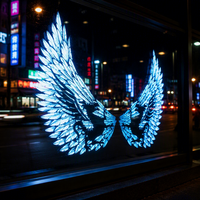 Autocollant de fenêtre transparent LED personnalisé, ailes d'ange, effet néon, décalcomanie pour vitrine de magasin, bar, fond photo, décoration
