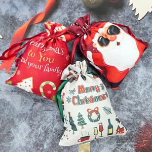 Eco-Friendly Recyclable Digital Printed Customizable <b>Gift</b> Drawstring <b>Bag</b> Cotton <b>Christmas</b> Pouch - Product Image 4