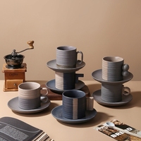 Nordique personnalisable Vintage fait à la main poterie argile tasse tasse et soucoupe Cappuccino Latte expresso café en céramique tasse à thé ensemble