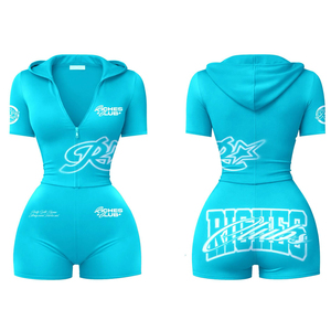 Ensemble décontracté deux pièces pour femme : crop top à capuche et short assorti, imprimé personnalisé, respirant, haute qualité, pour l'extérieur - Product Image 1