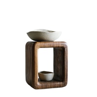 Brûleur de cire créatif pas cher en céramique porte-lumière de thé brûleur à huile essentielle bougie diffuseur d'arôme avec base en bois pour la décoration intérieure