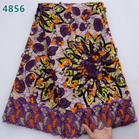 Nouveau style de tissu en dentelle africaine avec broderie en coton ciré doré, vente en gros, pour robes de soirée femme 4856