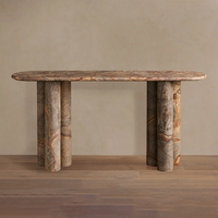 Console de hall de villa de luxe Dream Home à trois piliers, avec plateau allongé à coins arrondis, options en marbre vert et gris