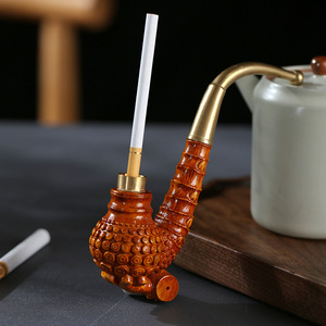 Dragon Blood Golden Silk Bamboo Pipe Bent Type Portable Men's Smoking Pipe With Copper Mouthpiece And Filter - Product Image 3