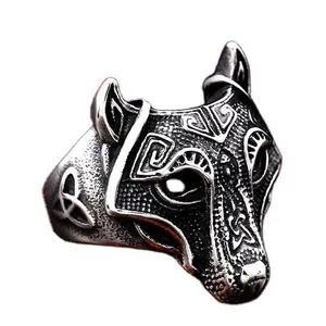 Wholesale Hotselling Viking Wolf Head Stainless Steel Ring Men&#39;s Titanium Steel Customized Unisex Rings Geometric Acceptable