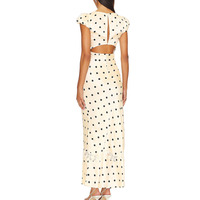 Vestido Maxi Personalizado OEM con Encaje Amarillo de Puntos, Escote Corazón, Manga Corta, Apliques Florales, Elegante Vestido de Fiesta para Mujer