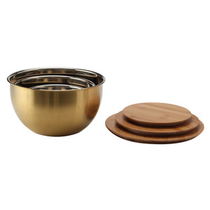 Ensemble de bols mélangeurs en acier inoxydable doré sur mesure avec couvercles en bambou, bols à salade en métal, ustensiles de cuisine empilables, bols de rangement - Product Image 3