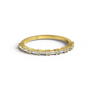 Vintage 18K Gold Plated Baguette Diamond <b>Ring</b> Alternating Round Cut Band Dainty Half Eternity <b>Stacking</b> <b>Ring</b> Fine Jewelry Women - Product Image 1