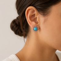 1 Pasang Anting Tusuk Turquoise Gaya Vintage Western Boho untuk Wanita, Perhiasan Geometris Southwestern Berbagai Gaya