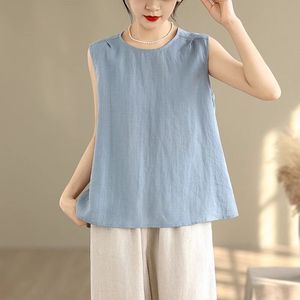 Women's Sleeveless Camisole Top Cotton Linen Blend Breathable Summer Style Pink Blue Coffee Purple White Navy Black Yellow - Product Image 2
