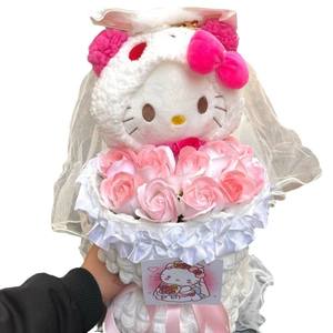 K-t cat Hello Ki-tty fiore immortale Bouquet abito da sposa giocattolo di peluche regalo di compleanno per le amiche - Product Image 5
