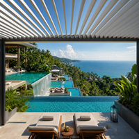 Pergola modulaire en aluminium sur mesure avec toit rétractable motorisé, plusieurs tailles et couleurs, enclos latéral, éclairage LED, pour jardin et terrasse